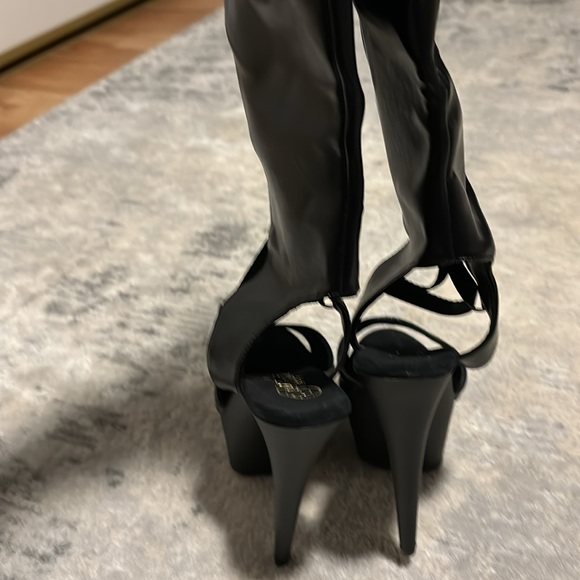 Women’s Black Platform Stiletto Open Lace Up Boots - Picture 8 of 14